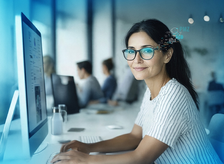 Ženska za računalnikom išče optika Rodenstock v bližini 